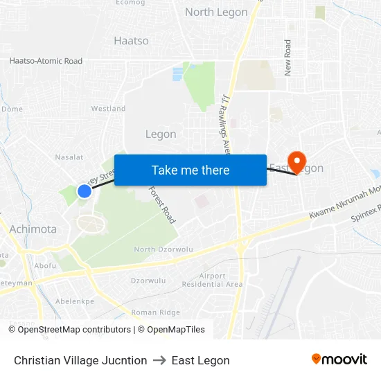 Christian Village Jucntion to East Legon map