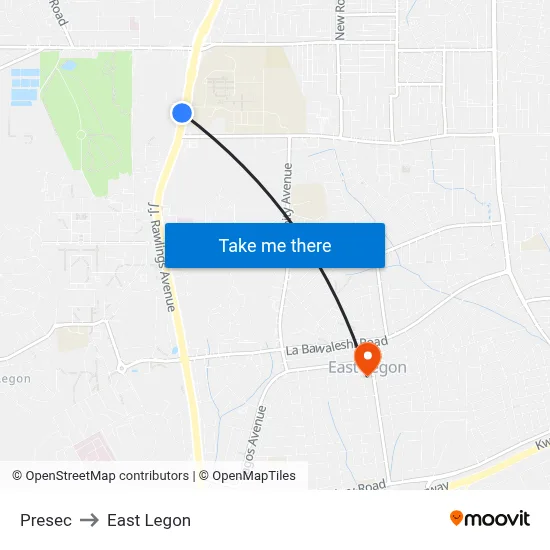Presec to East Legon map