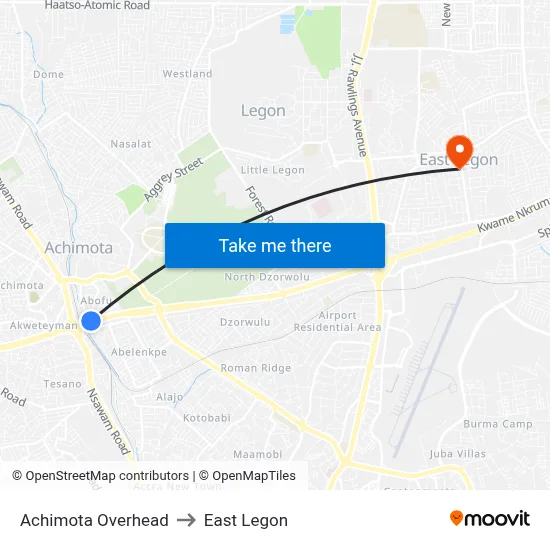 Achimota Overhead to East Legon map