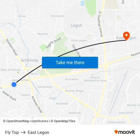 Fly Top to East Legon map