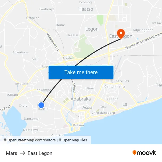 Mars to East Legon map