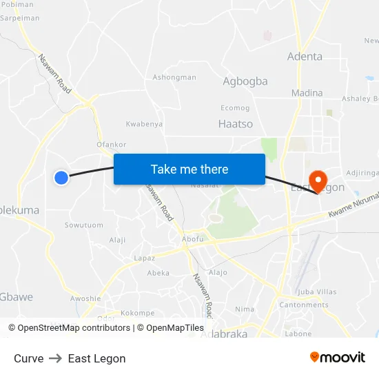 Curve to East Legon map