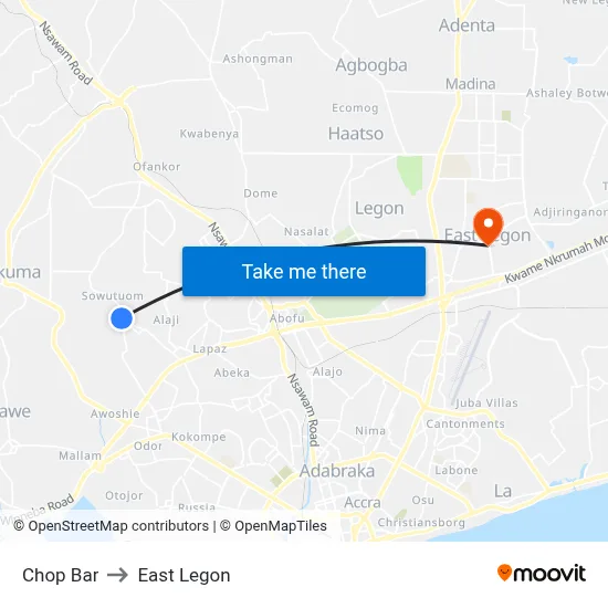 Chop Bar to East Legon map