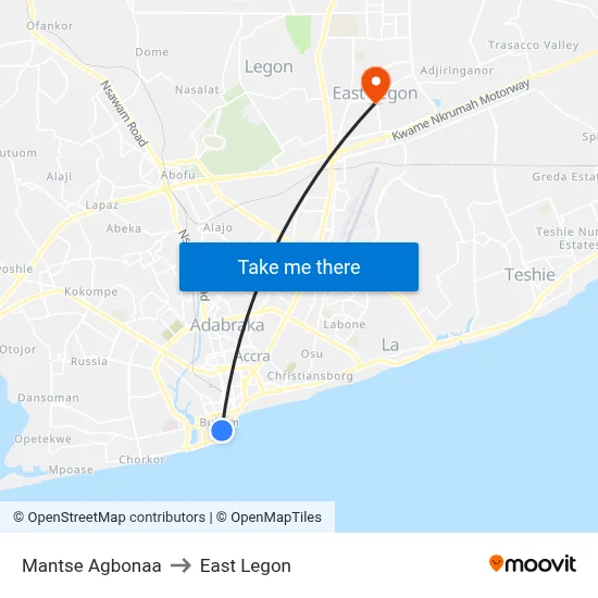 Mantse Agbonaa to East Legon map