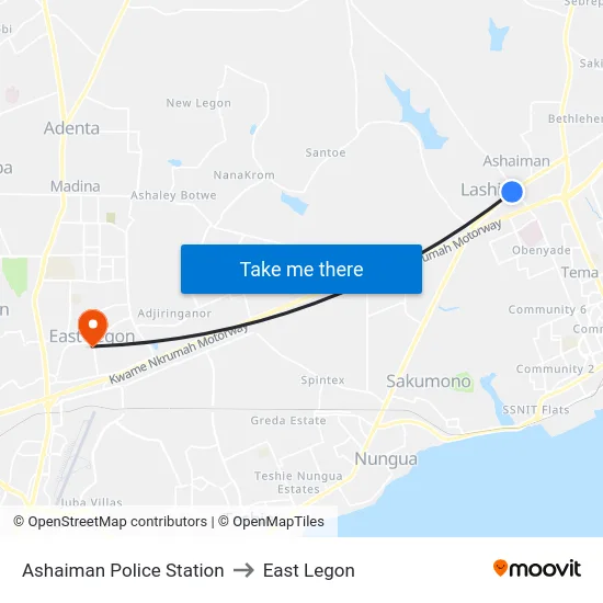 Ashaiman Police Station to East Legon map