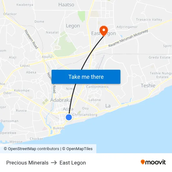 Precious Minerals to East Legon map