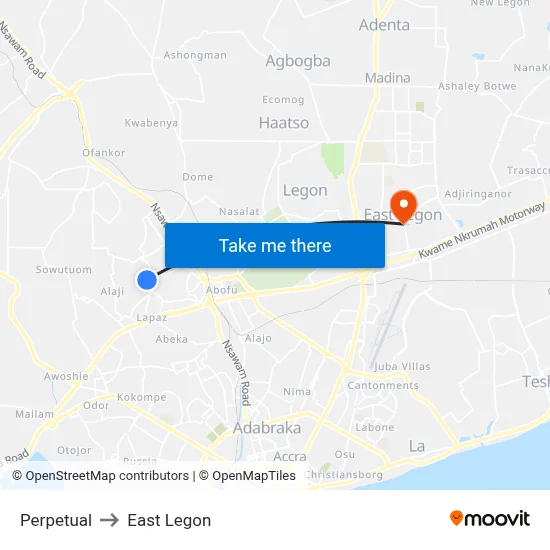 Perpetual to East Legon map