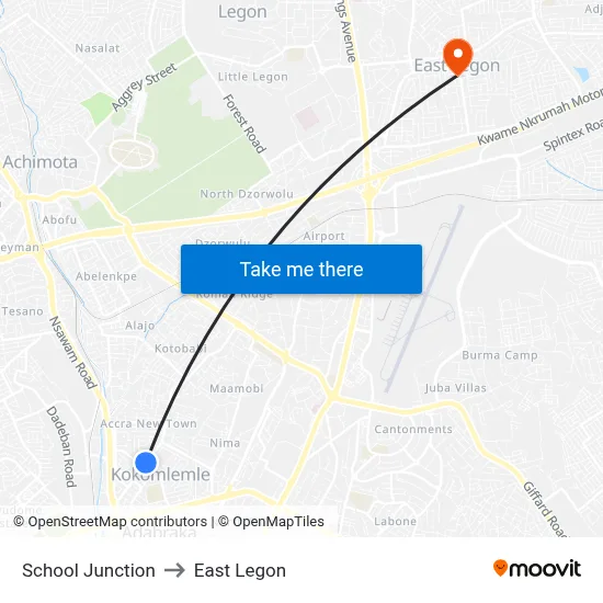 School Junction to East Legon map
