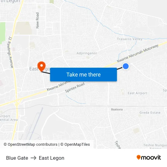 Blue Gate to East Legon map