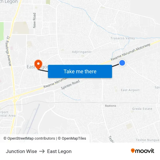 Junction Wise to East Legon map