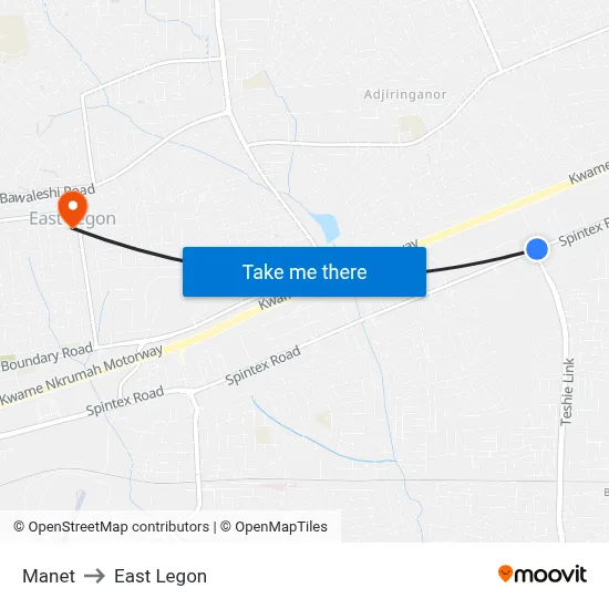 Manet to East Legon map