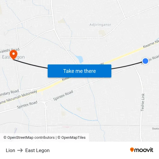 Lion to East Legon map