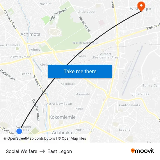 Social Welfare to East Legon map