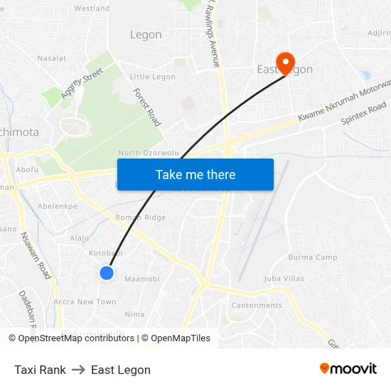 Taxi Rank to East Legon map
