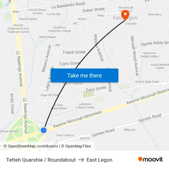 Tetteh Quarshie / Roundabout to East Legon map