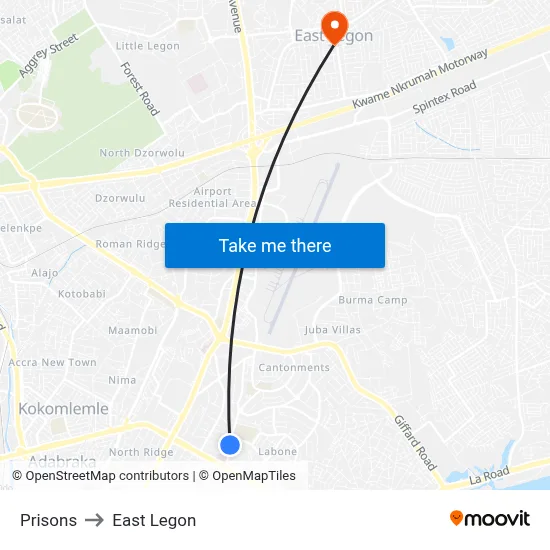 Prisons to East Legon map