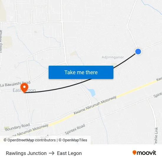 Rawlings Junction to East Legon map