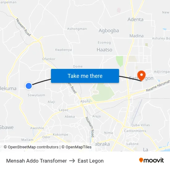 Mensah Addo Transfomer to East Legon map