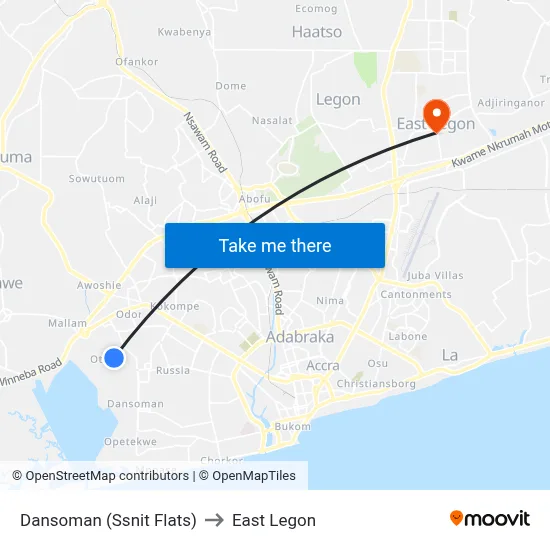 Dansoman (Ssnit Flats) to East Legon map
