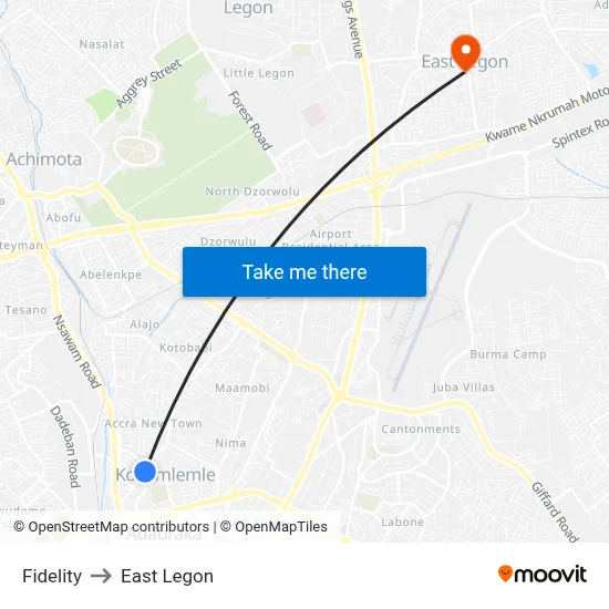 Fidelity to East Legon map
