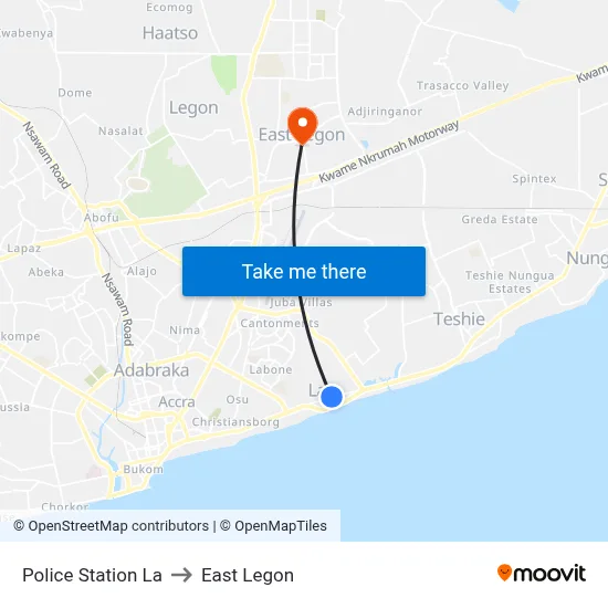 Police Station La to East Legon map