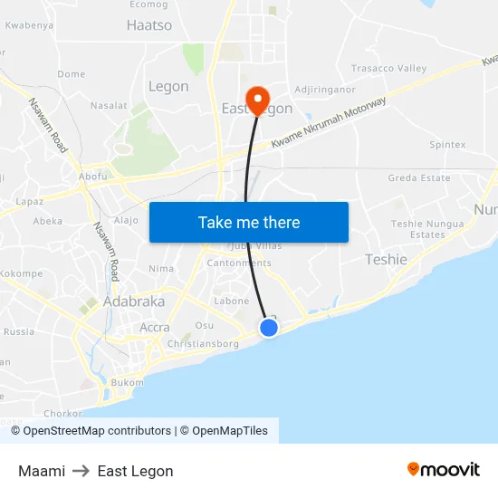 Maami to East Legon map