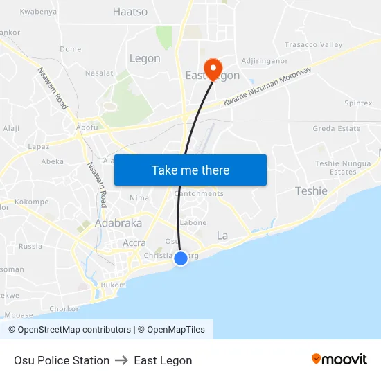 Osu Police Station to East Legon map