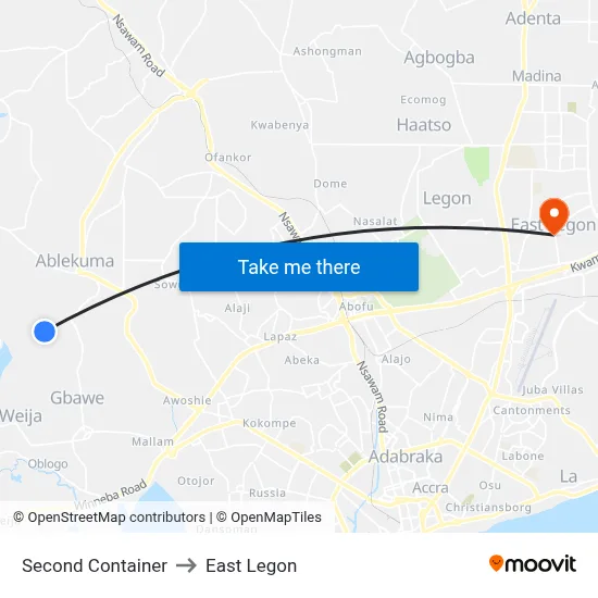 Second Container to East Legon map