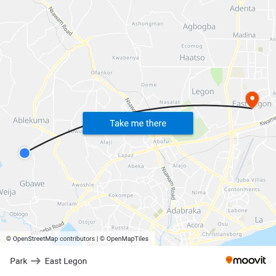 Park to East Legon map