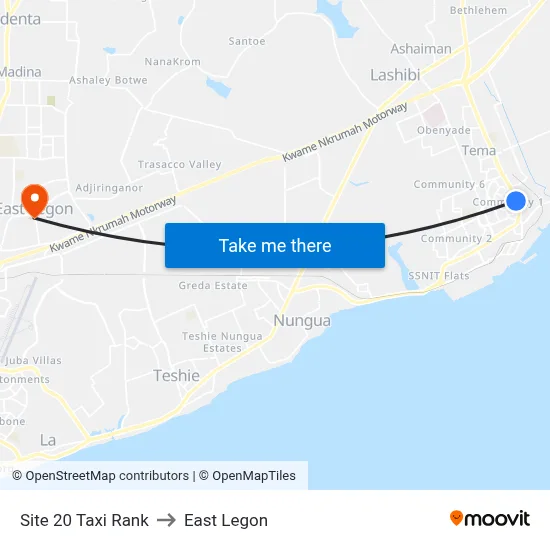 Site 20 Taxi Rank to East Legon map