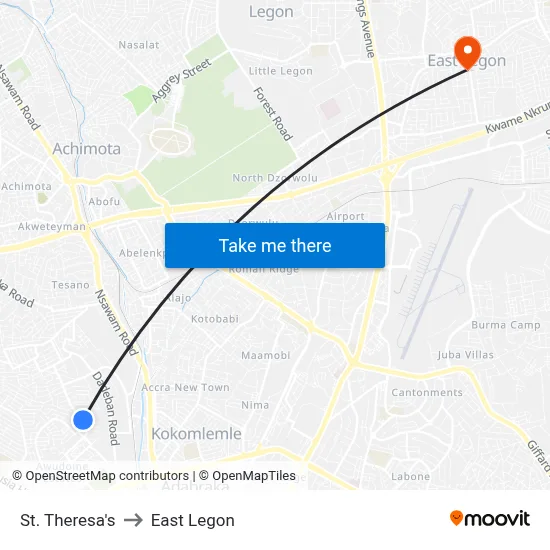 St. Theresa's to East Legon map