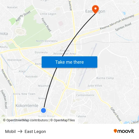 Mobil to East Legon map
