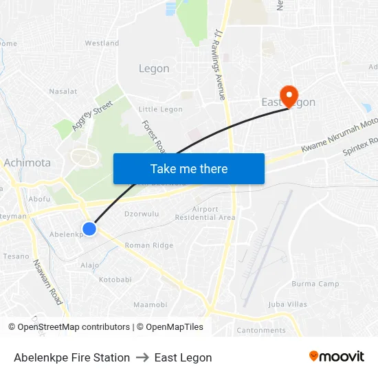 Abelenkpe Fire Station to East Legon map