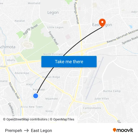 Prempeh to East Legon map