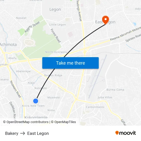 Bakery to East Legon map