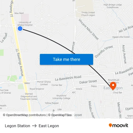 Legon Station to East Legon map