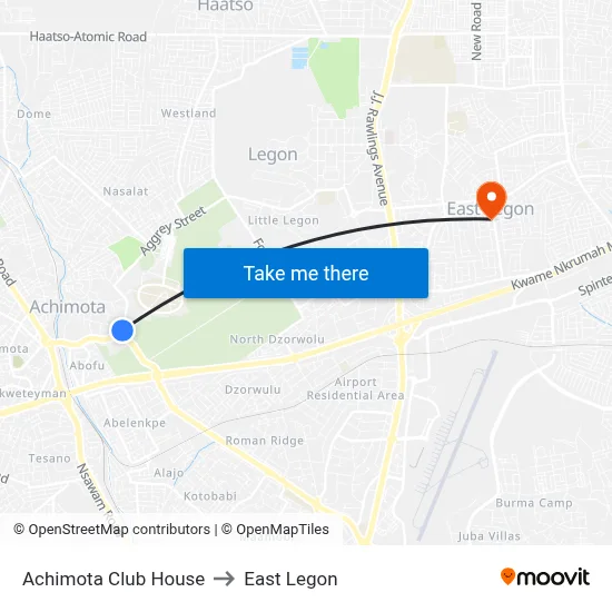 Achimota Club House to East Legon map