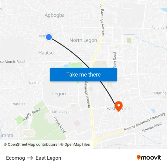 Ecomog to East Legon map