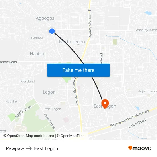 Pawpaw to East Legon map