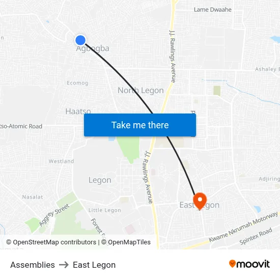 Assemblies to East Legon map