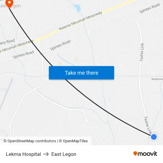 Lekma Hospital to East Legon map