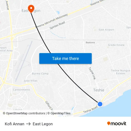 Kofi Annan to East Legon map