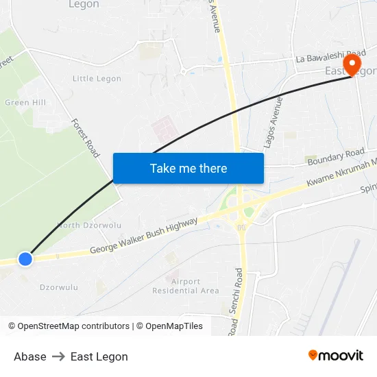 Abase to East Legon map