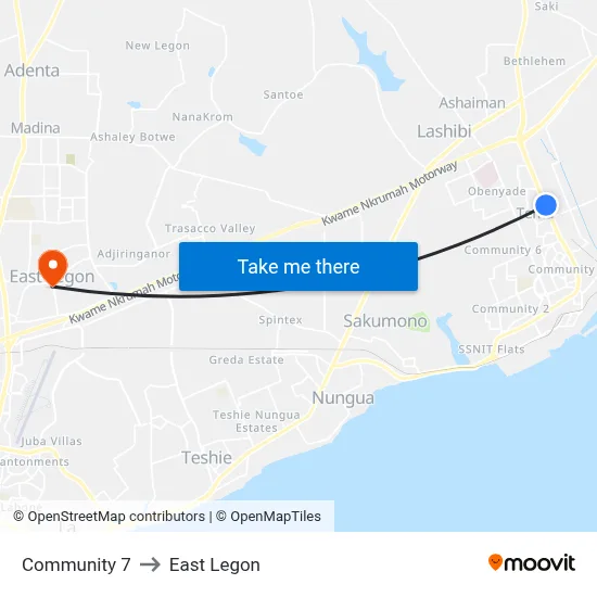 Community 7 to East Legon map