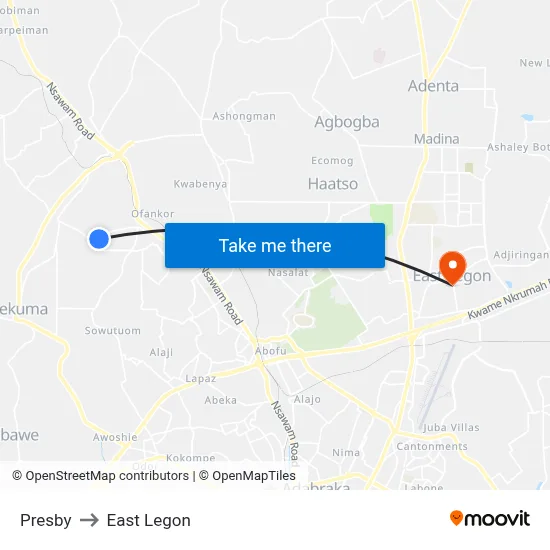 Presby to East Legon map