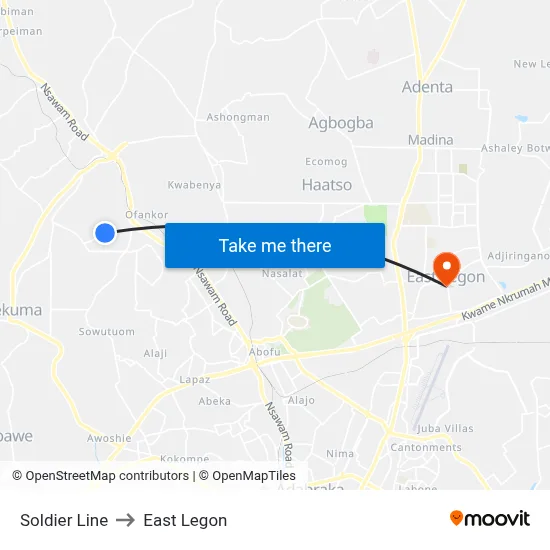 Soldier Line to East Legon map