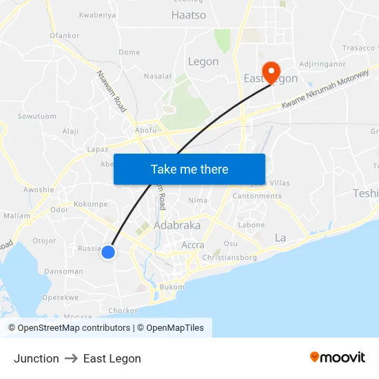 Junction to East Legon map