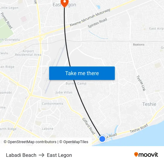 Labadi Beach to East Legon map