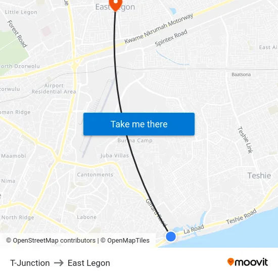 T-Junction to East Legon map