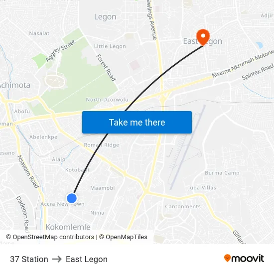 37 Station to East Legon map